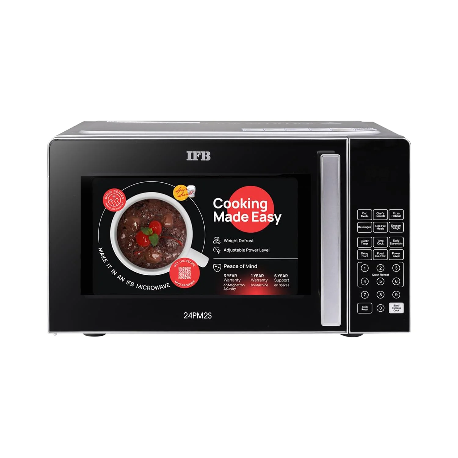 IFB 24L Solo Microwave Oven – Multi-Stage Cooking, Auto Cook Menus, Power Save (Black)