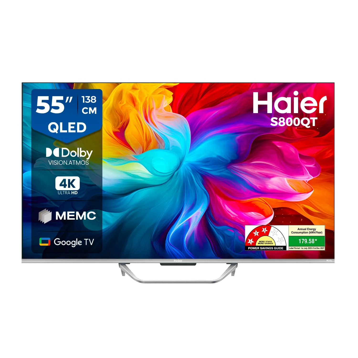 Haier 55S800QT-P 55" 4K Ultra HD Smart QLED Google TV – Dolby Vision, Hands-Free Voice Control (Grey)
